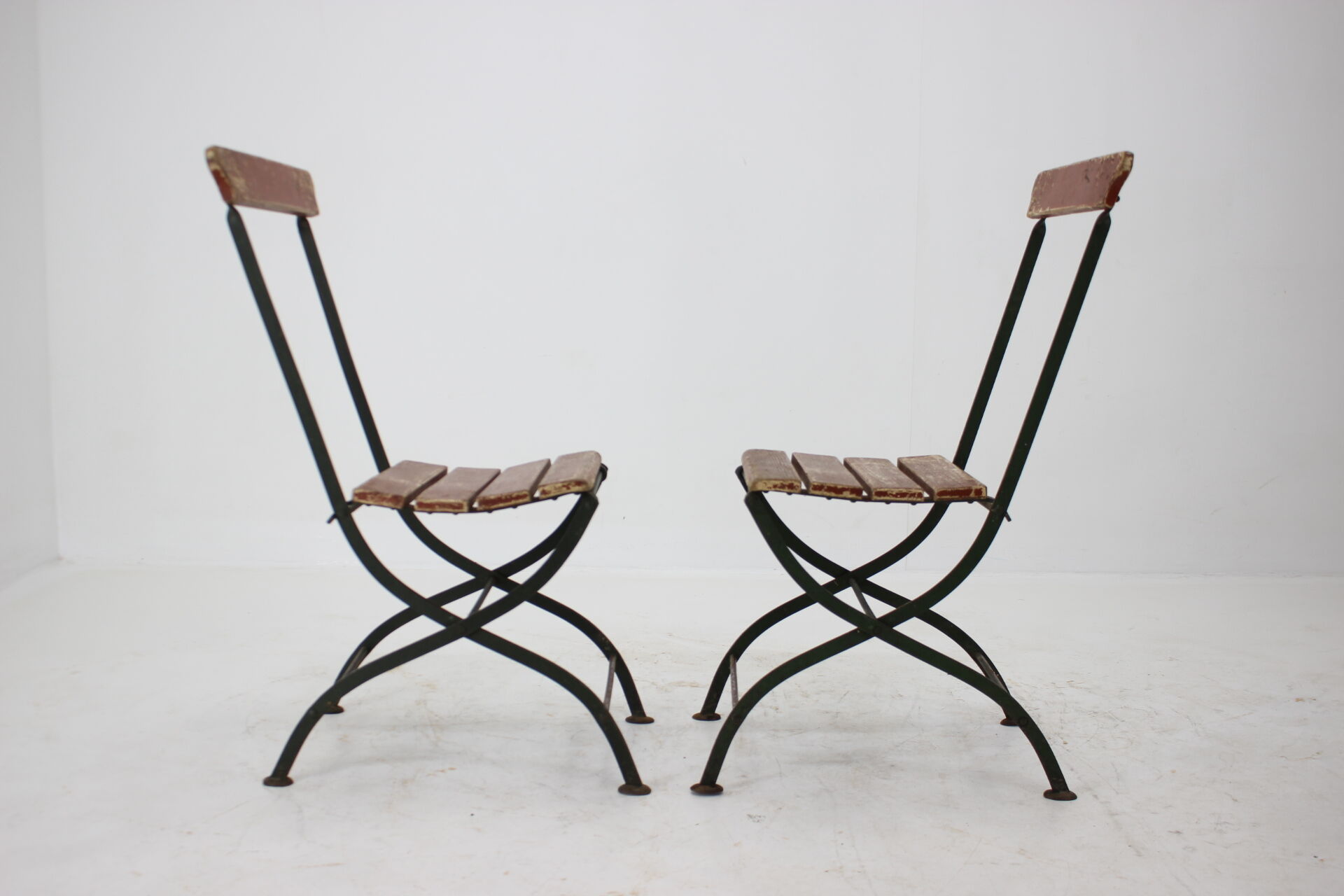 1920s set of four folding garden chairs, czechoslovakia