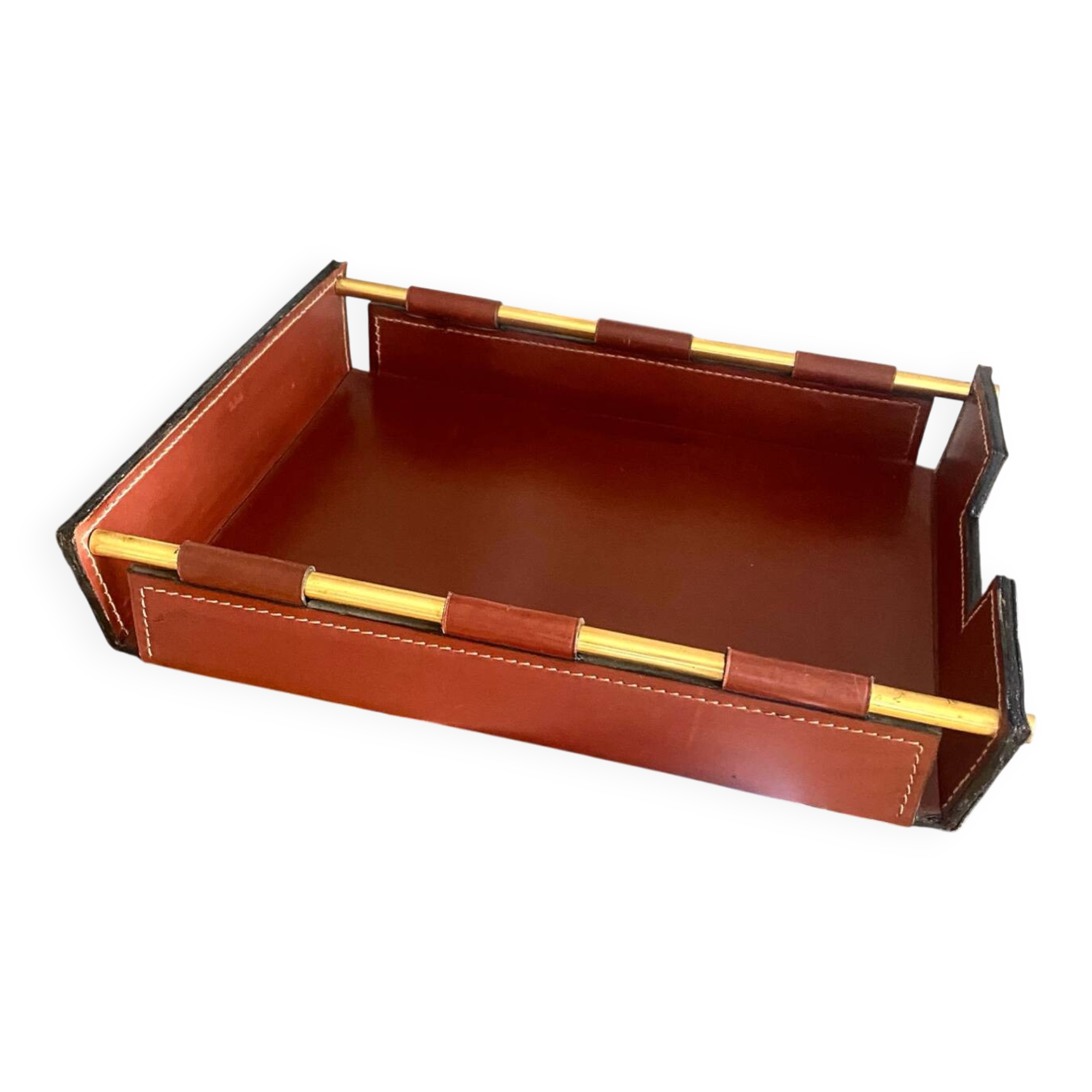 Vintage leather and brass office mail holder by Longchamp