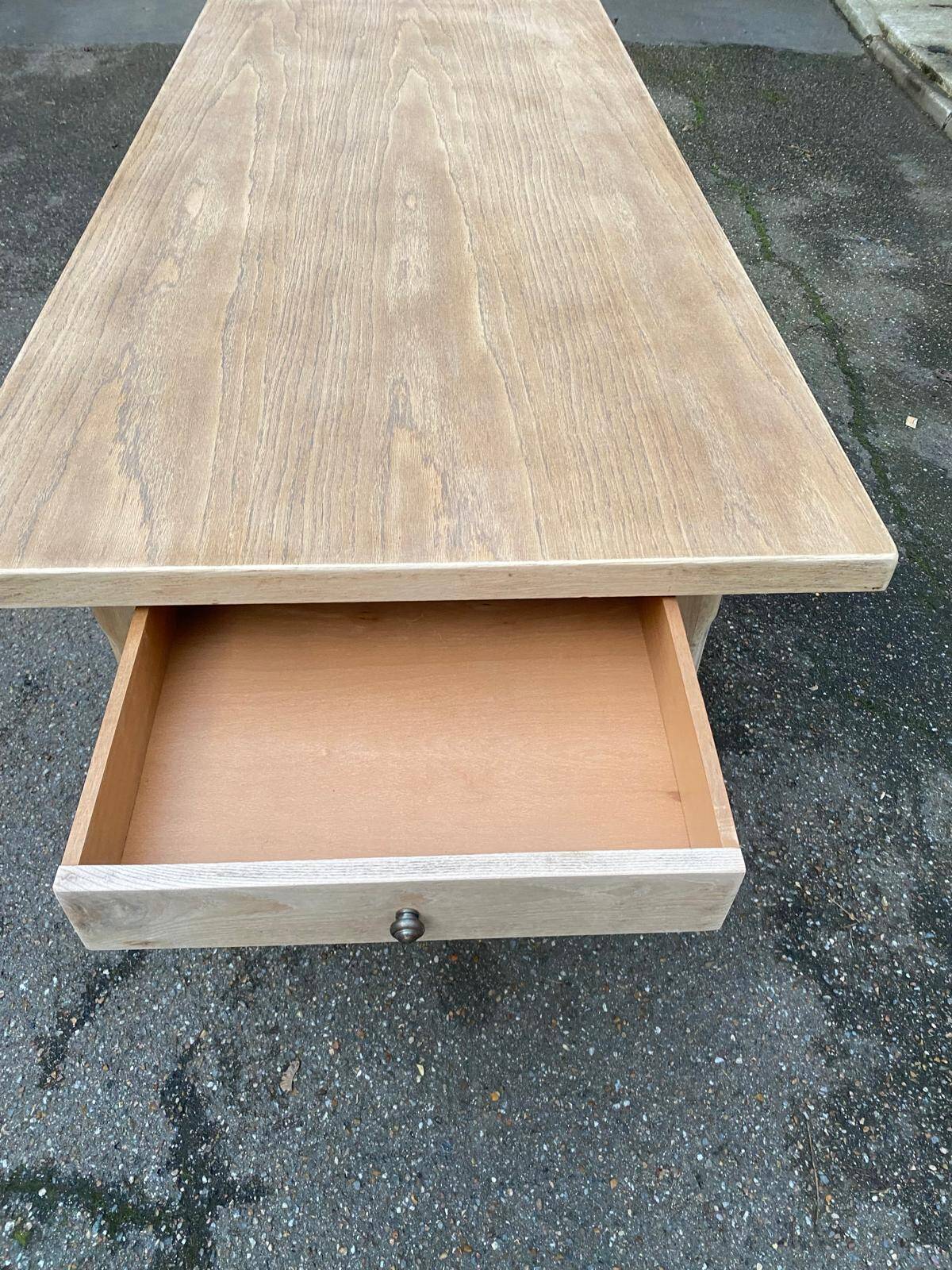 Renovated farmhouse dining table in raw oak from the 20th century, 180cm with drawer.