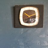 Vintage formica clock rectangular silent wall pendulum "Trophy black reliefs"