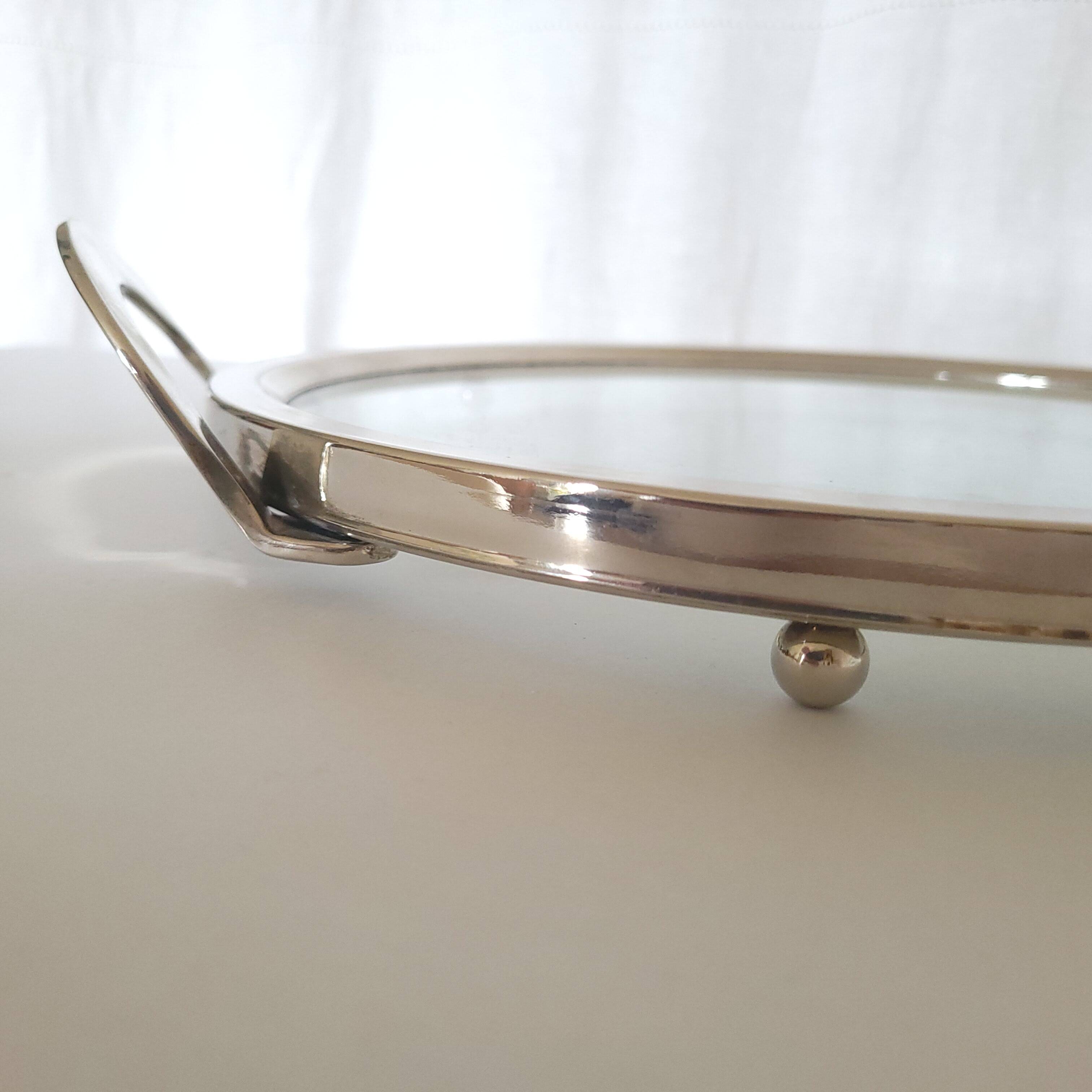Glass and silver-plated metal tray