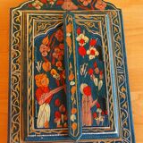 Old moroccan mirror painted wood blue folk art