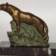 Vintage French Art Deco Panther Book Ends - Marble and Metal Bookends