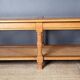 Authentic old coffee table in solid wood and rattan, beveled glass top