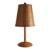 Vintage wooden and brass table lamp by Temde from the 1950s.