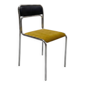 Chaise tubulaire vintage en chrome, skai et velours jaune, années 70