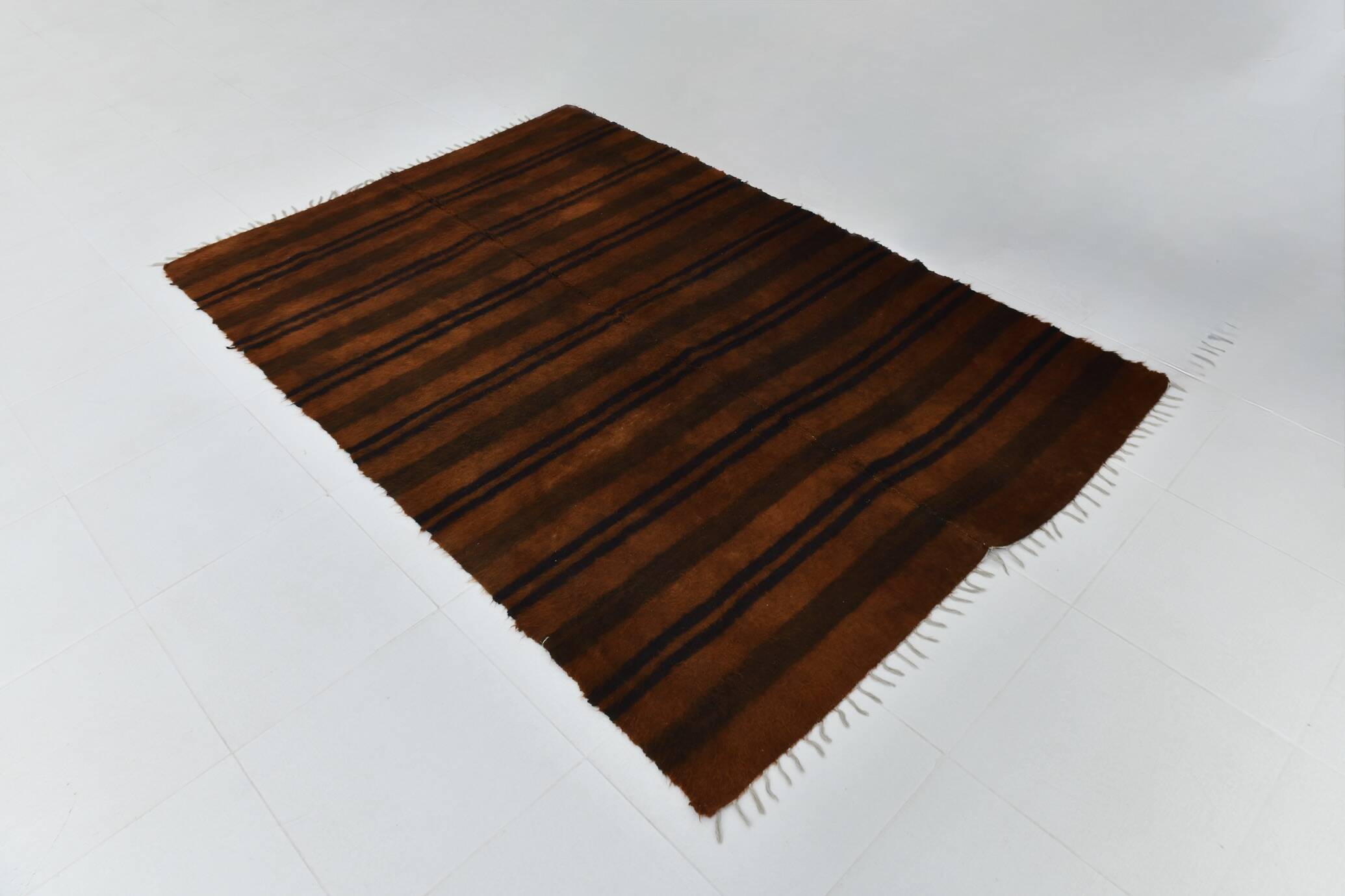 5x7 Striped Pattern Terracotta Vintage Kilim Rug, 146x220Cm