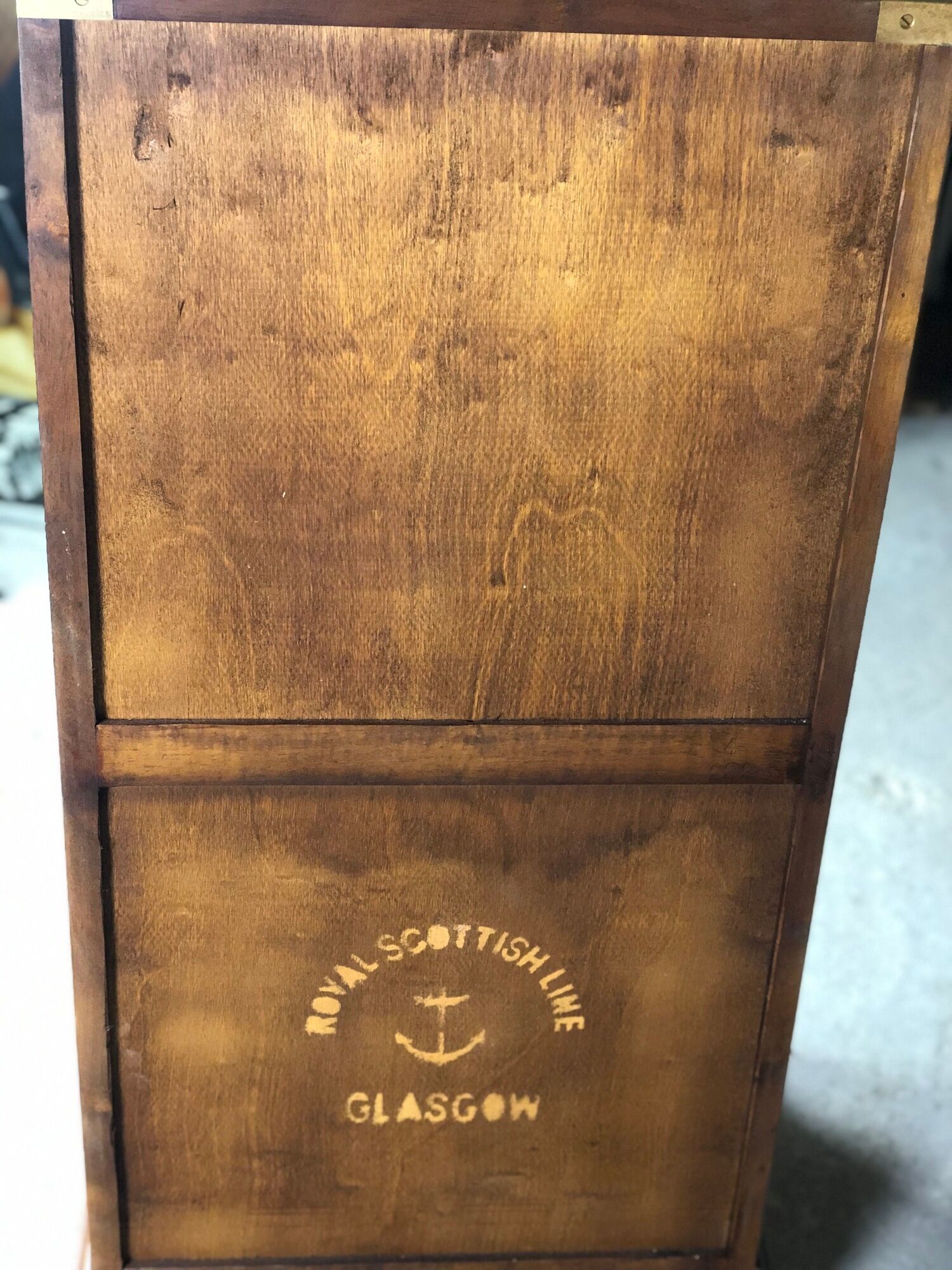 Chiffonnier / storage cabinet 5 drawers in rubber tree tint walnut and brass