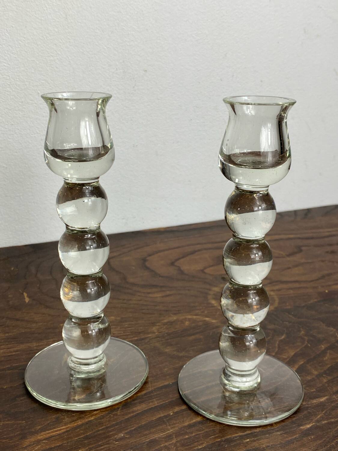 Pair of blown glass candlesticks
