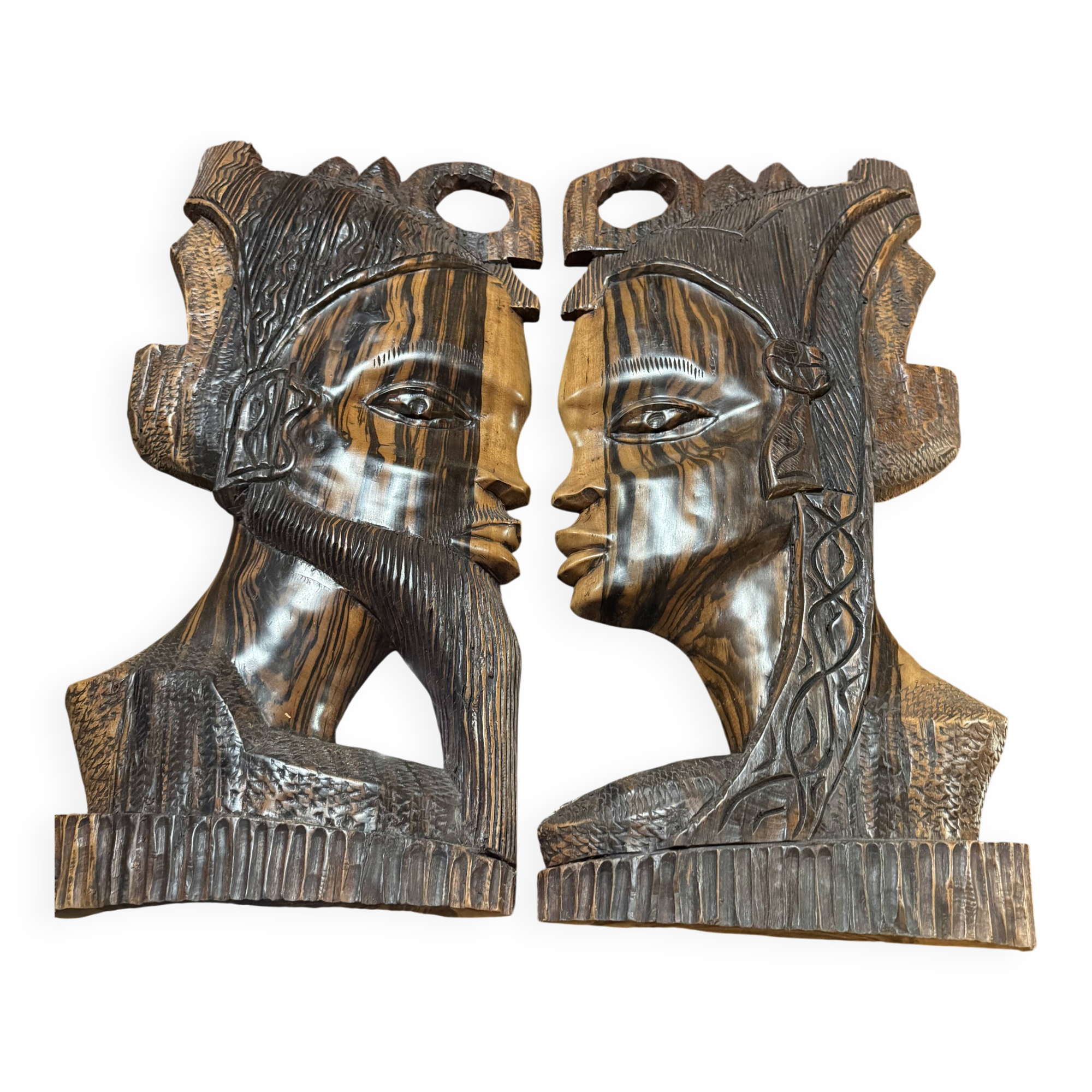 Pair of large African wedding masks