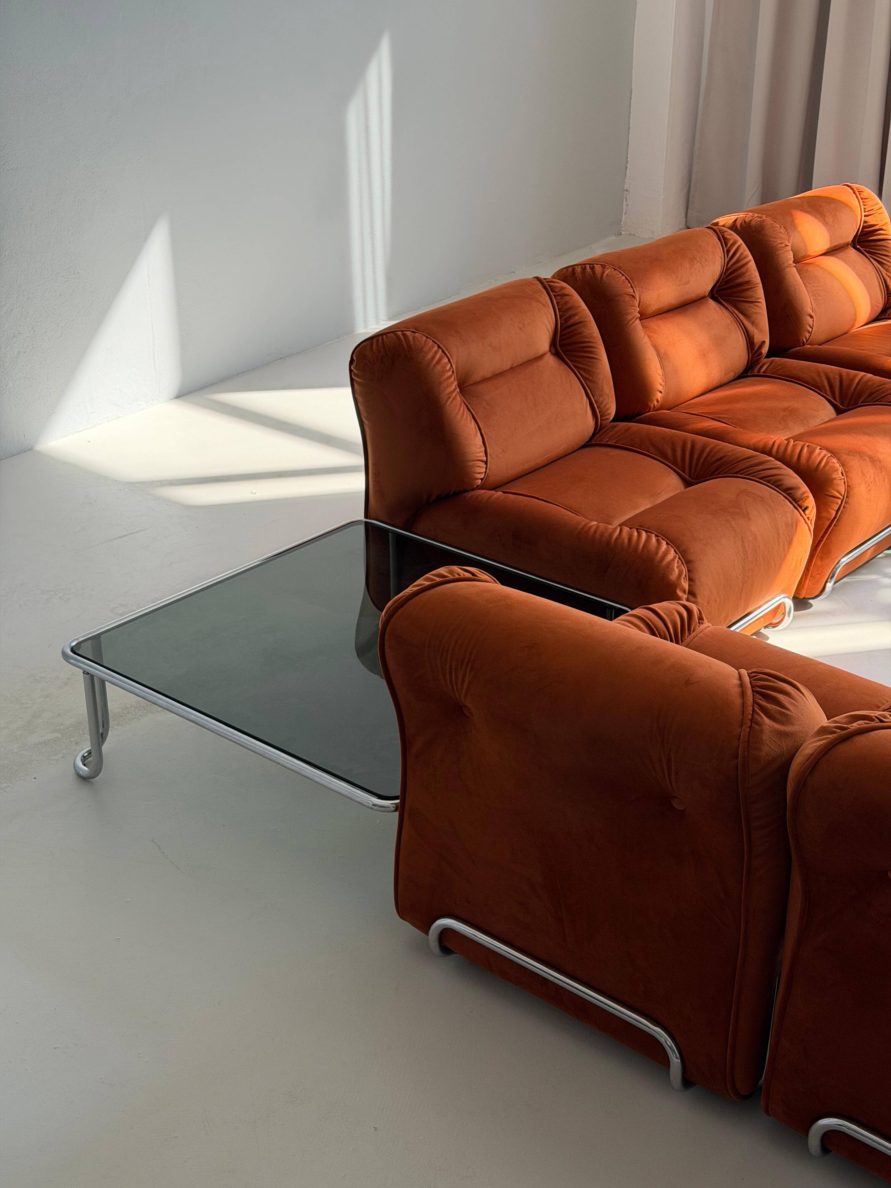 Modular Sofa Incorporated Coffee Table Burnt Orange Velvet