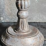 Foot of lamp turned wood carved patina old nineteenth