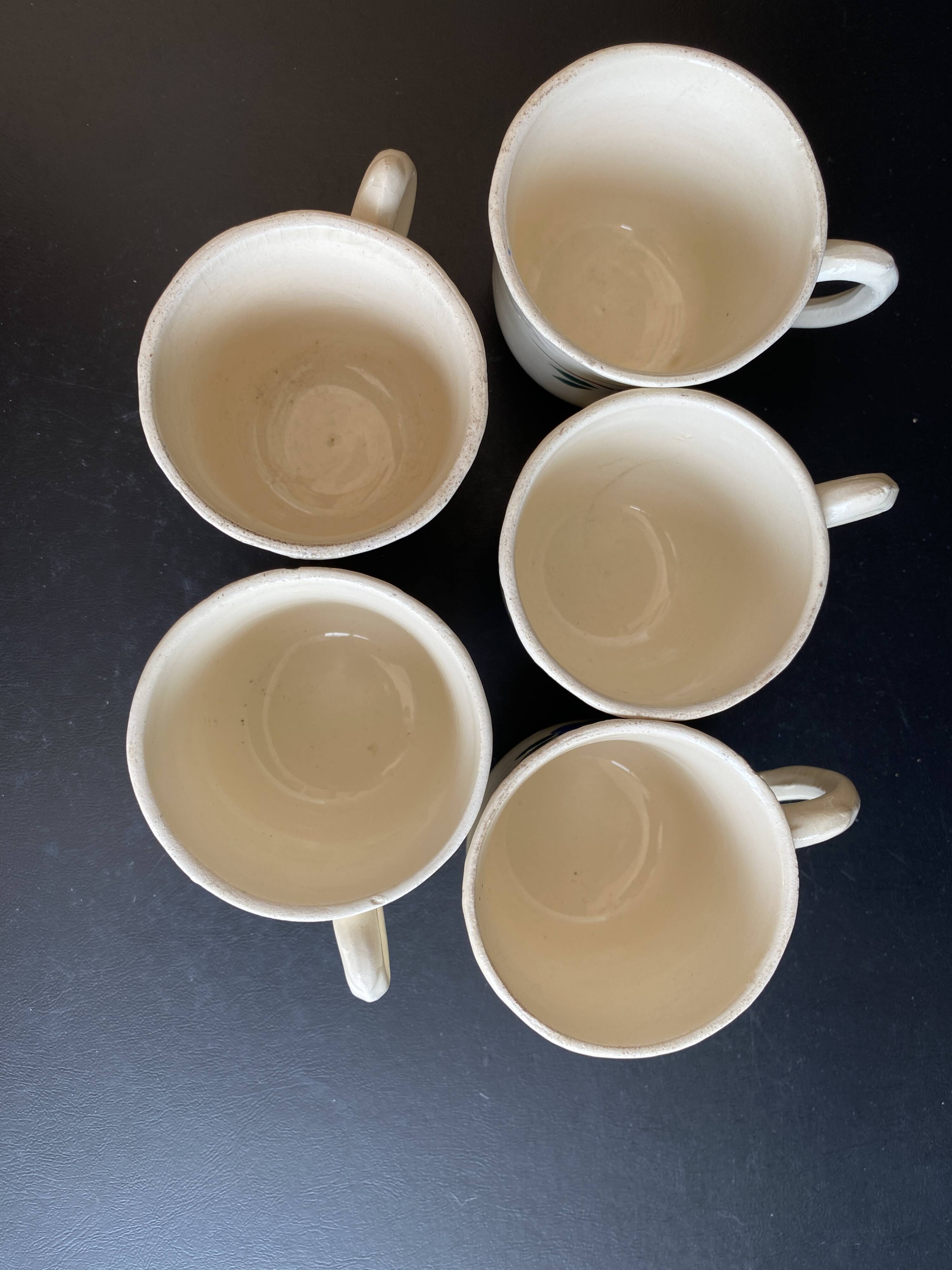 Set of 5 Vintage "Honorine" Mugs - Moulin des Loups (Orchies)