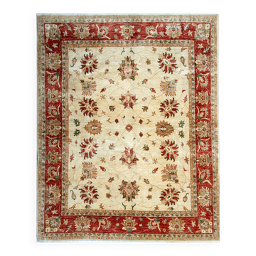 Floral Oriental Ziegler Rug, Cream Carpet Hand-Knotted Wool Rug