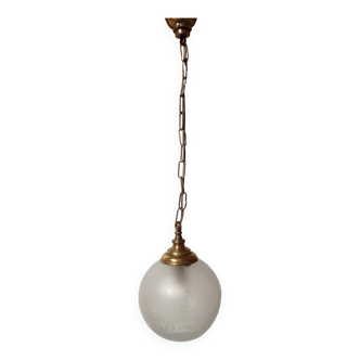 Vintage ball chandelier - brass and frosted glass - very good condition