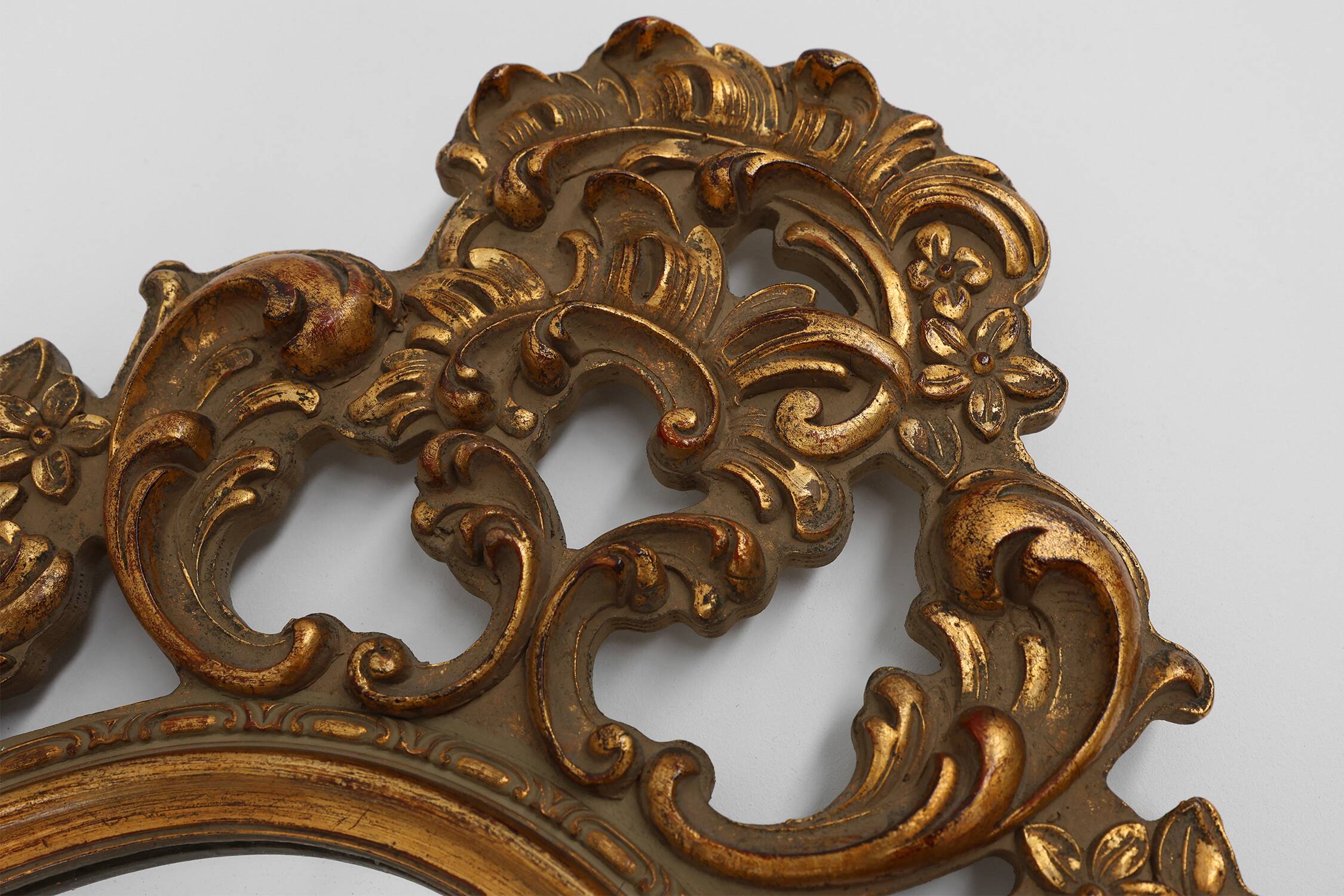 Belgian Baroque Gold Framed Oval Mirror, 1950s