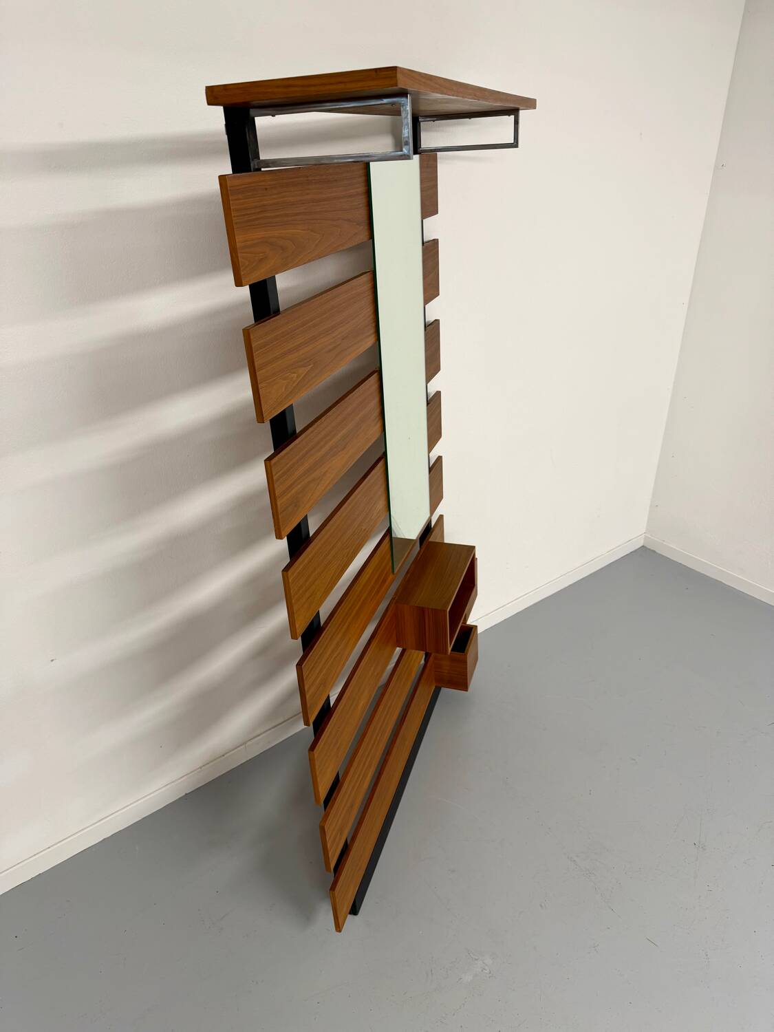 Scandinavian design teak wall unit with entrance door from the 70s