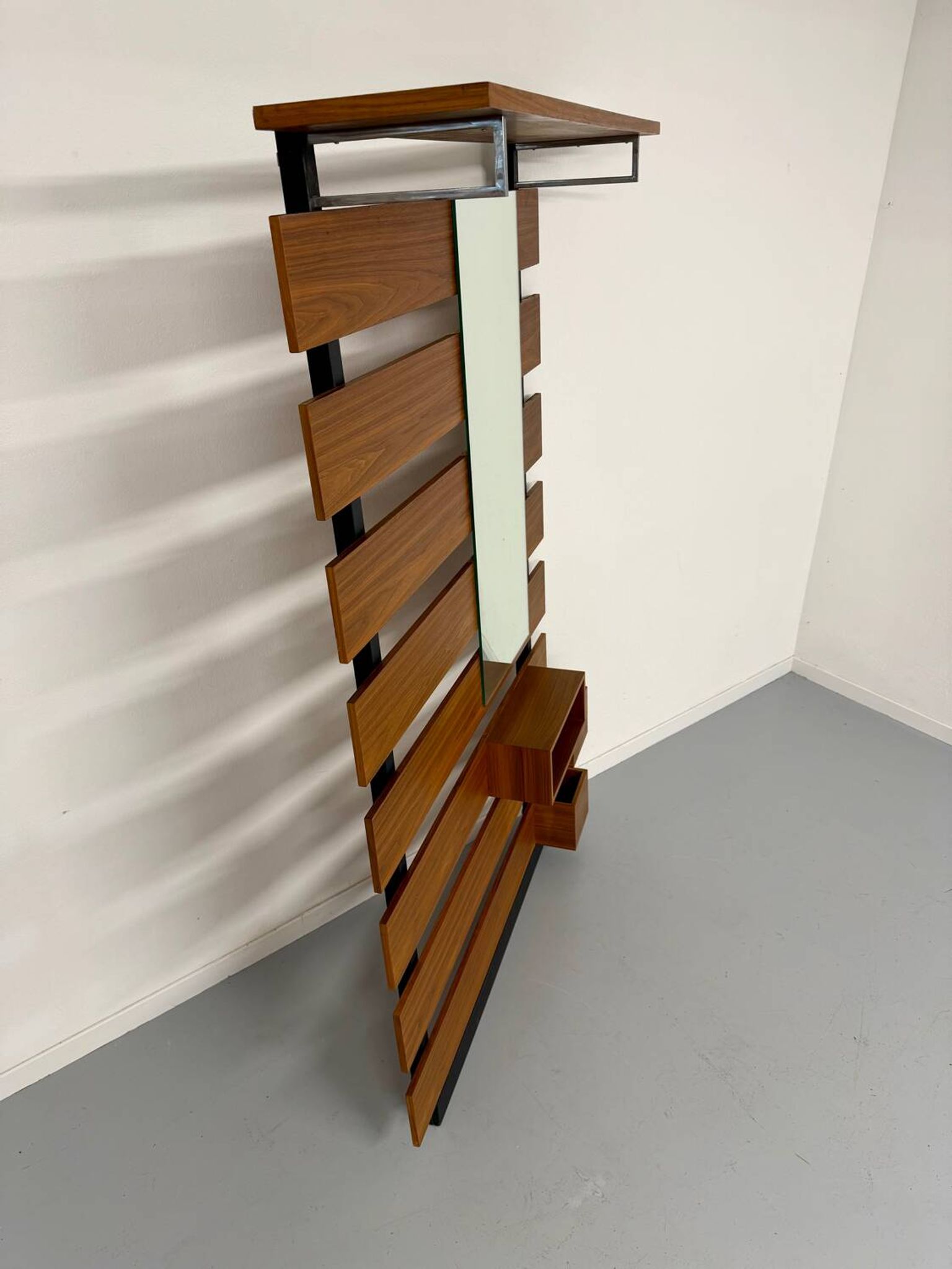 Scandinavian design teak wall unit with entrance door from the 70s