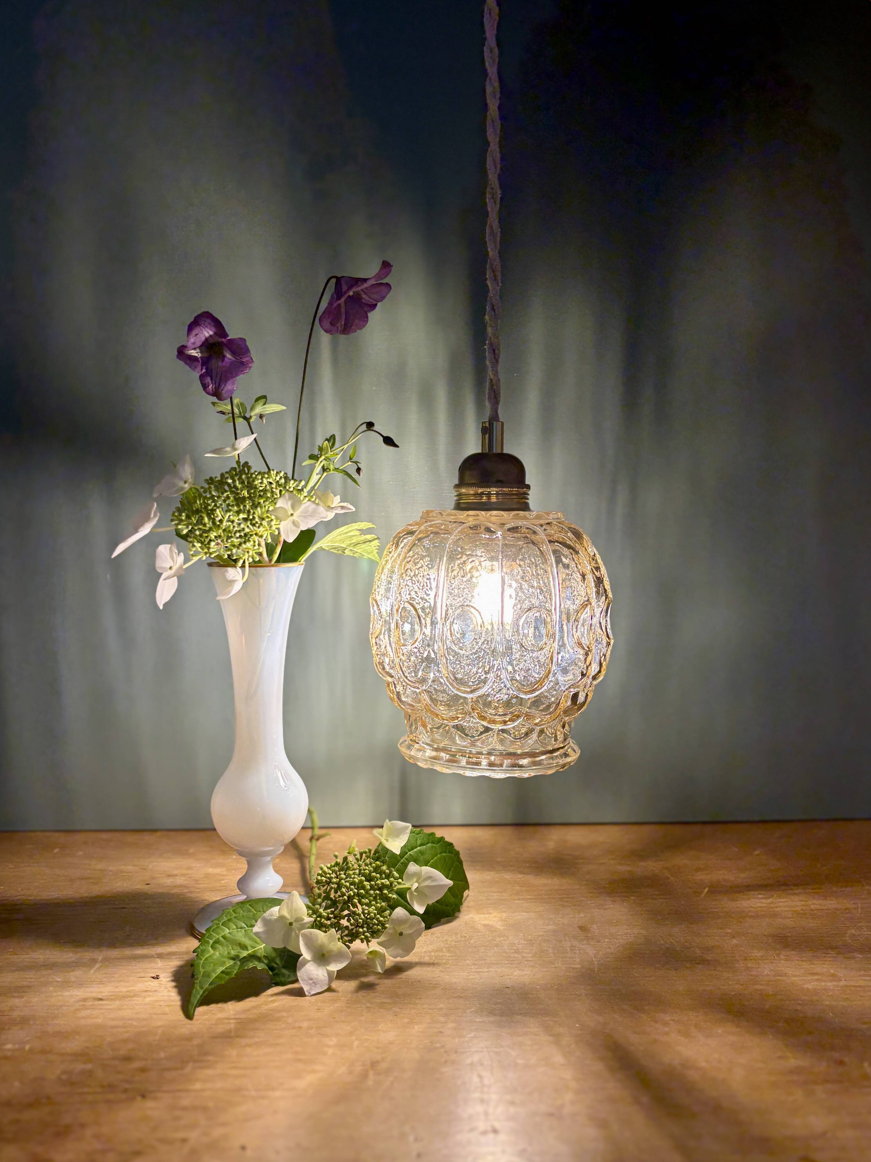 Vintage amber glass tulip pendant light