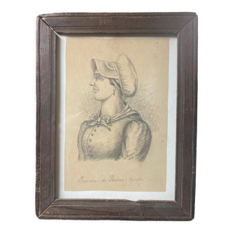 Pencil drawing of a Norman woman by Alexandre René Veron