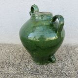 Antique glazed green terracotta oil jar, late 19th century.