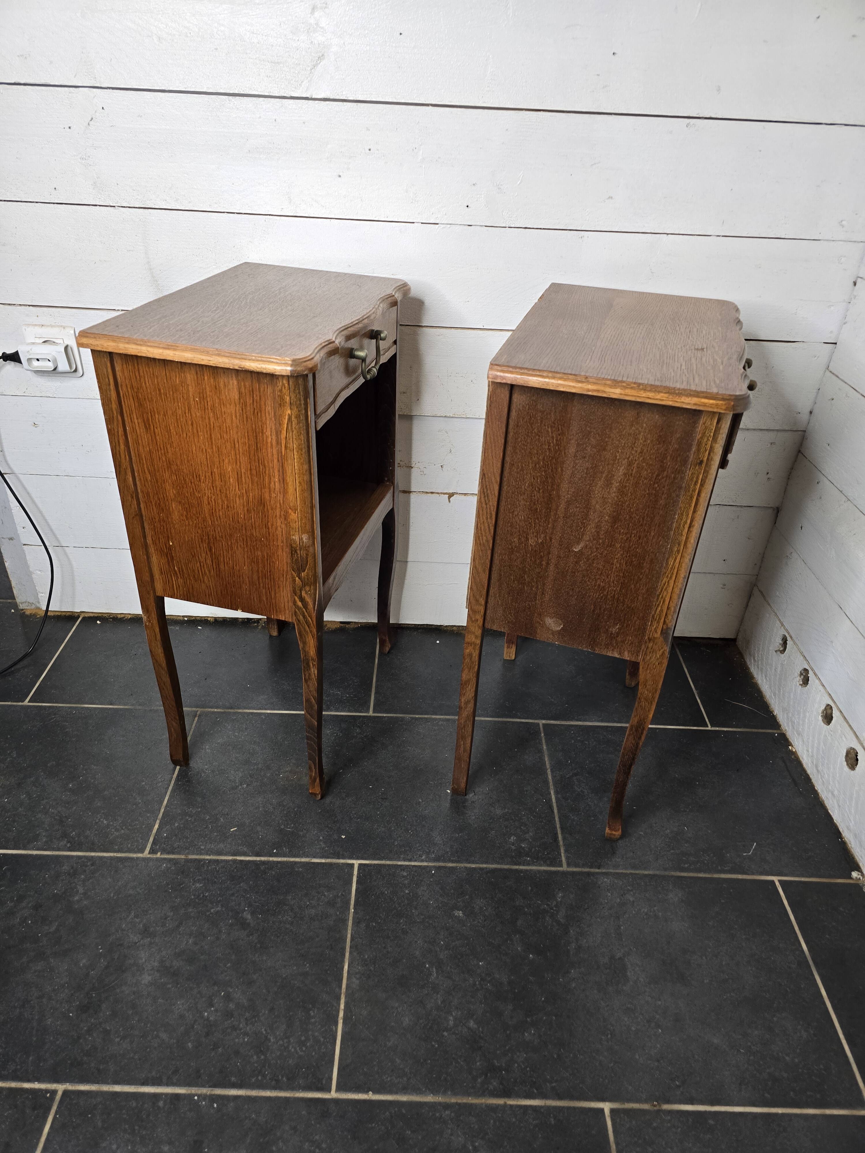 Pair of Louis XV style oak bedside tables