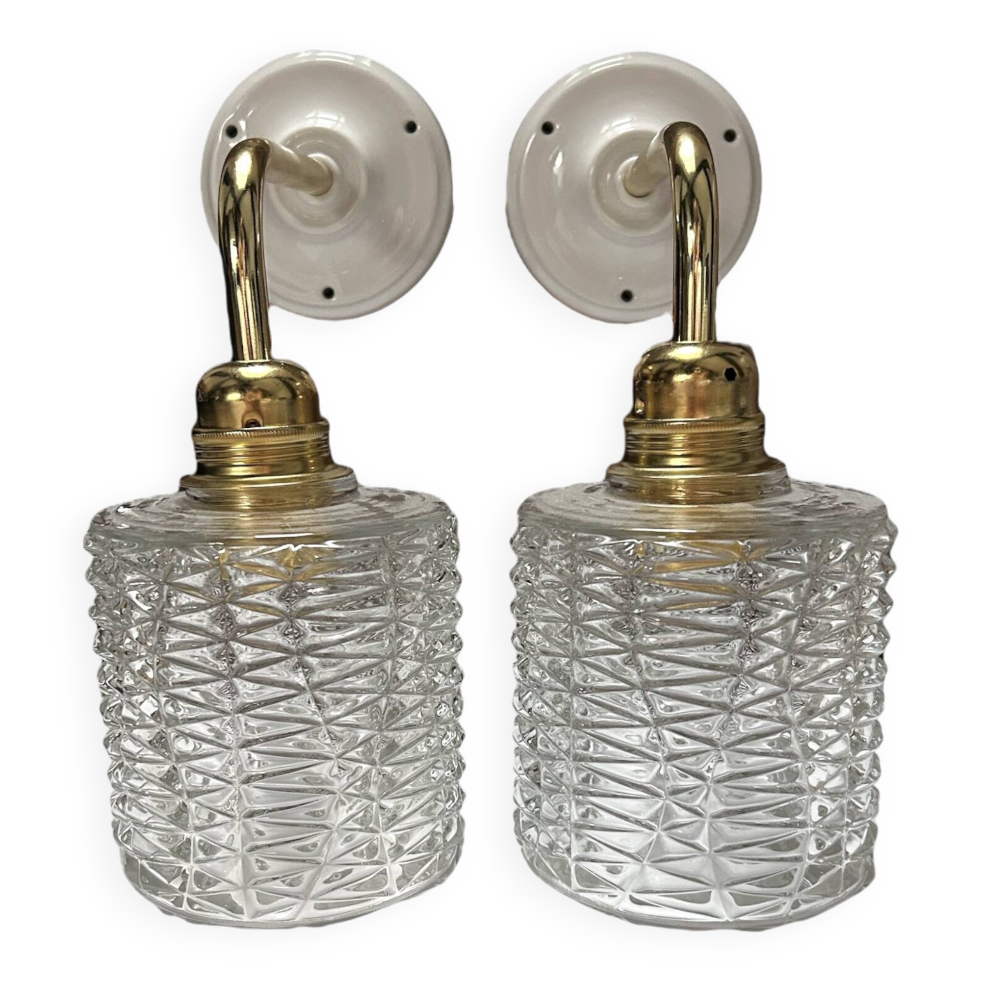 Pair of seventies glass globe wall lights
