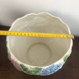 Vintage slip pot with hydrangea pattern