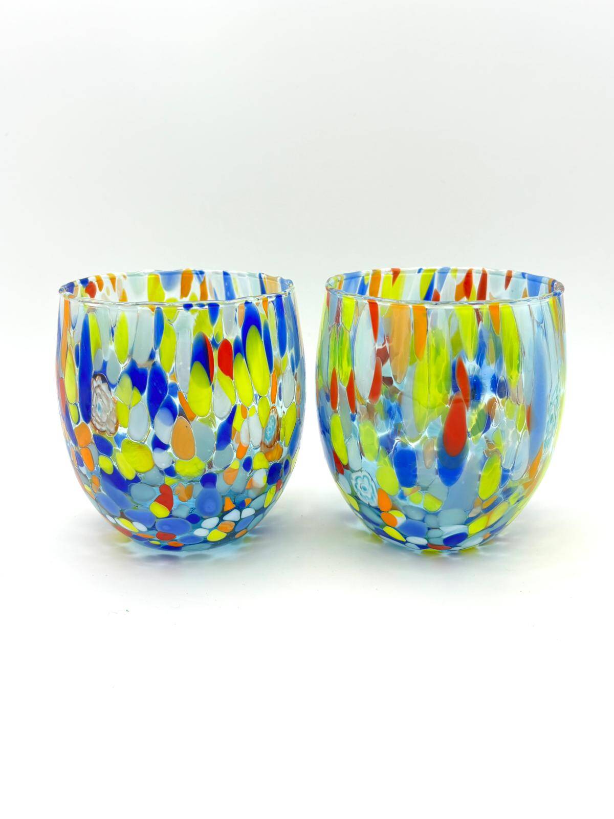 Set of 6 blown glass glasses with Murano murrine.