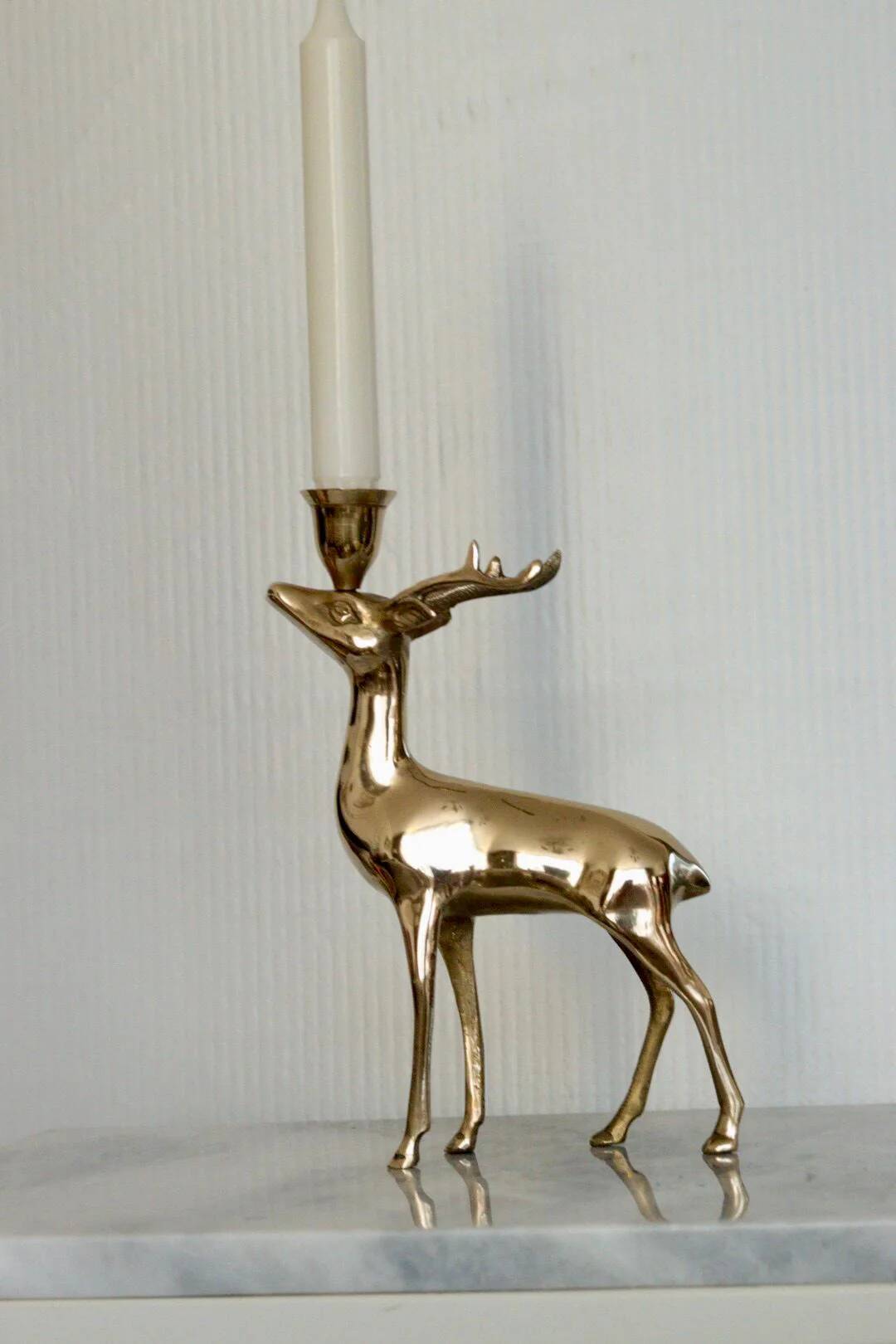 Vintage brass stag candlestick holder