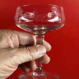 9 antique champagne glasses frosted engraved decor slender molded foot