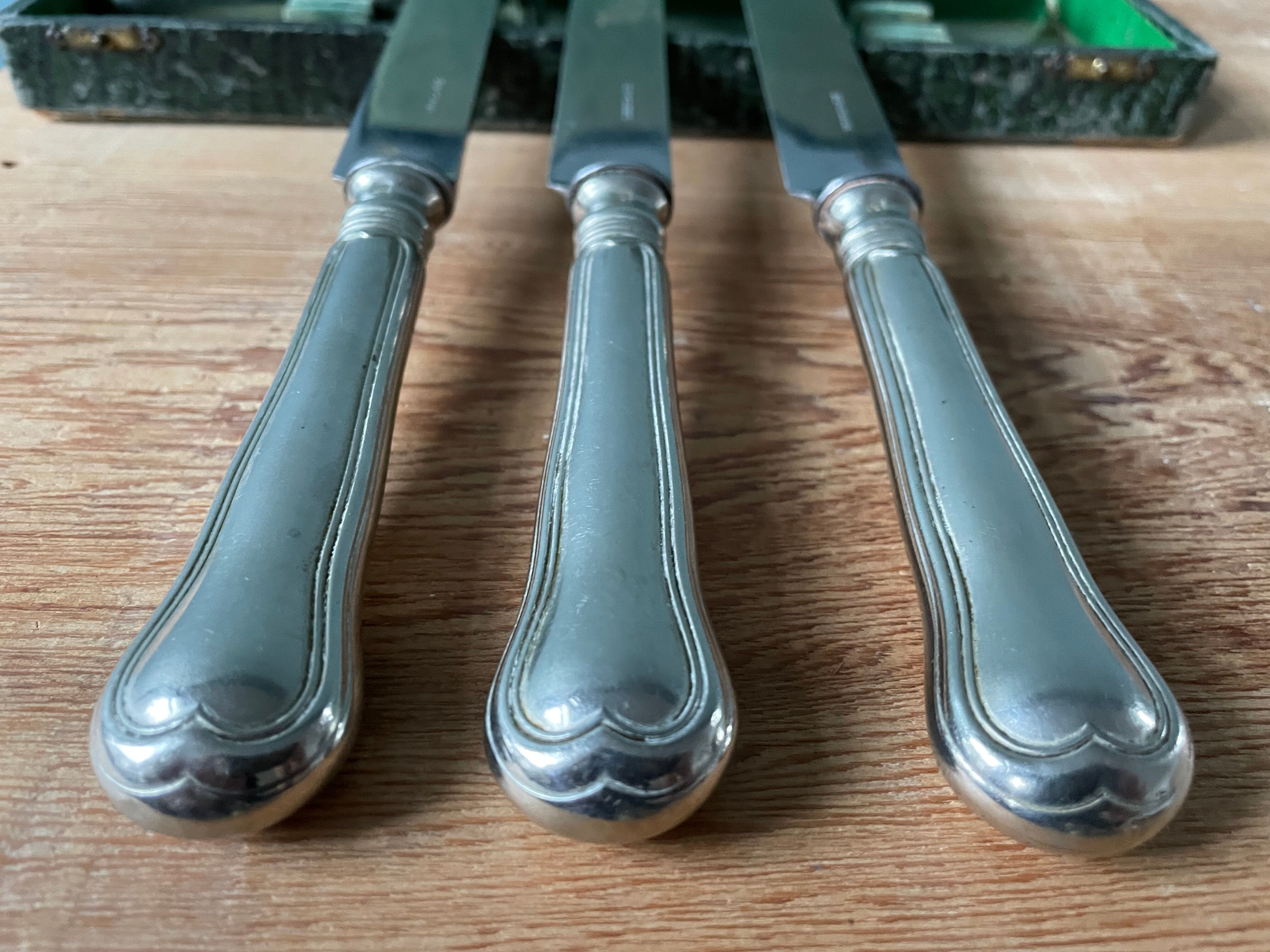 12 antique Ercuis table knives in silver metal