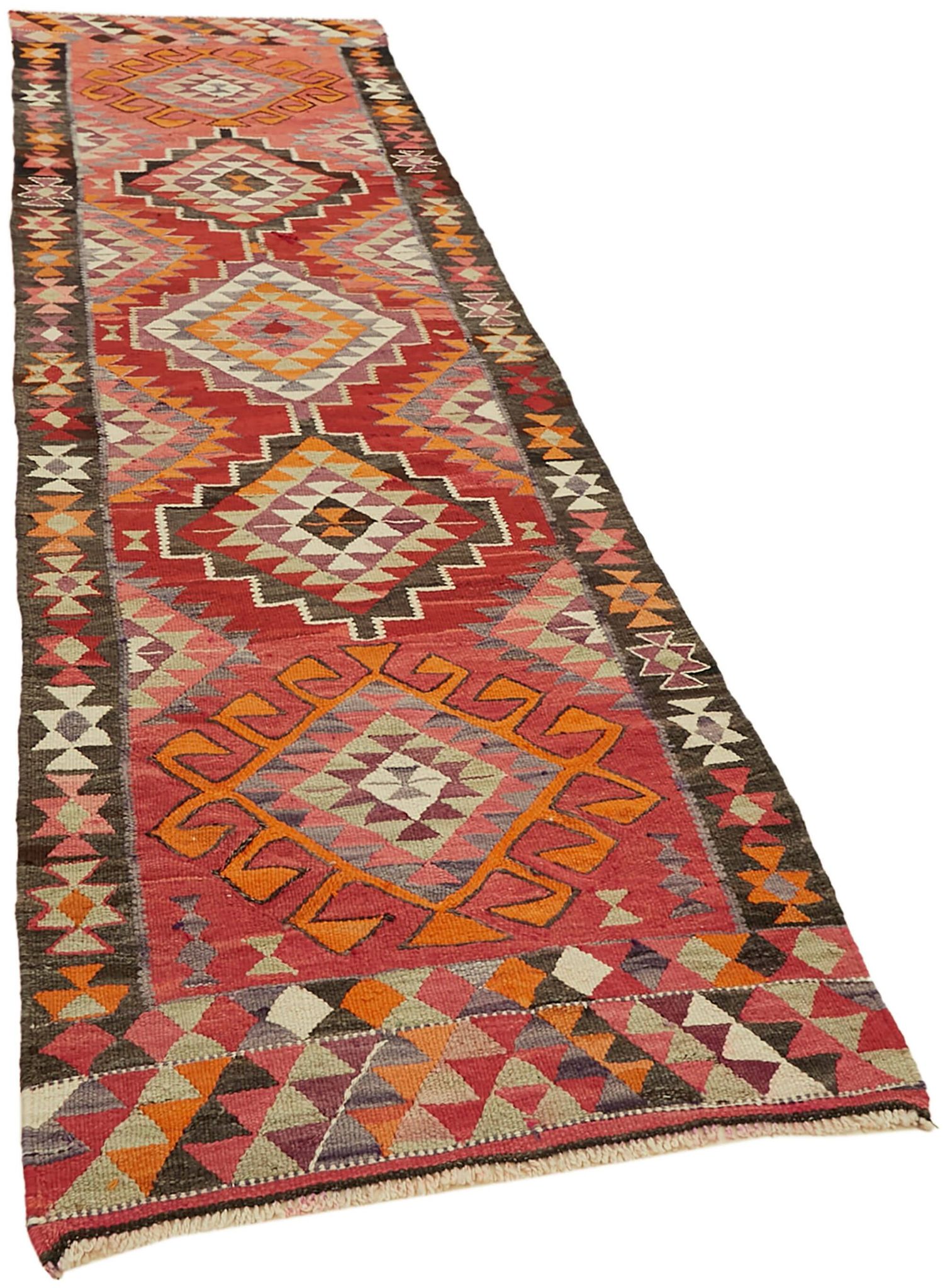 Tapis kilim vintage Herki tissé à la main en Turquie 100 cm x 345 cm