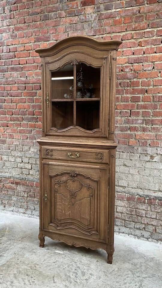 Bleached Oak Corner Display Cabinet – French 2-Piece Cabinet