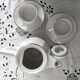 Apilco white and silver coffee maker and bistro cups, vintage French