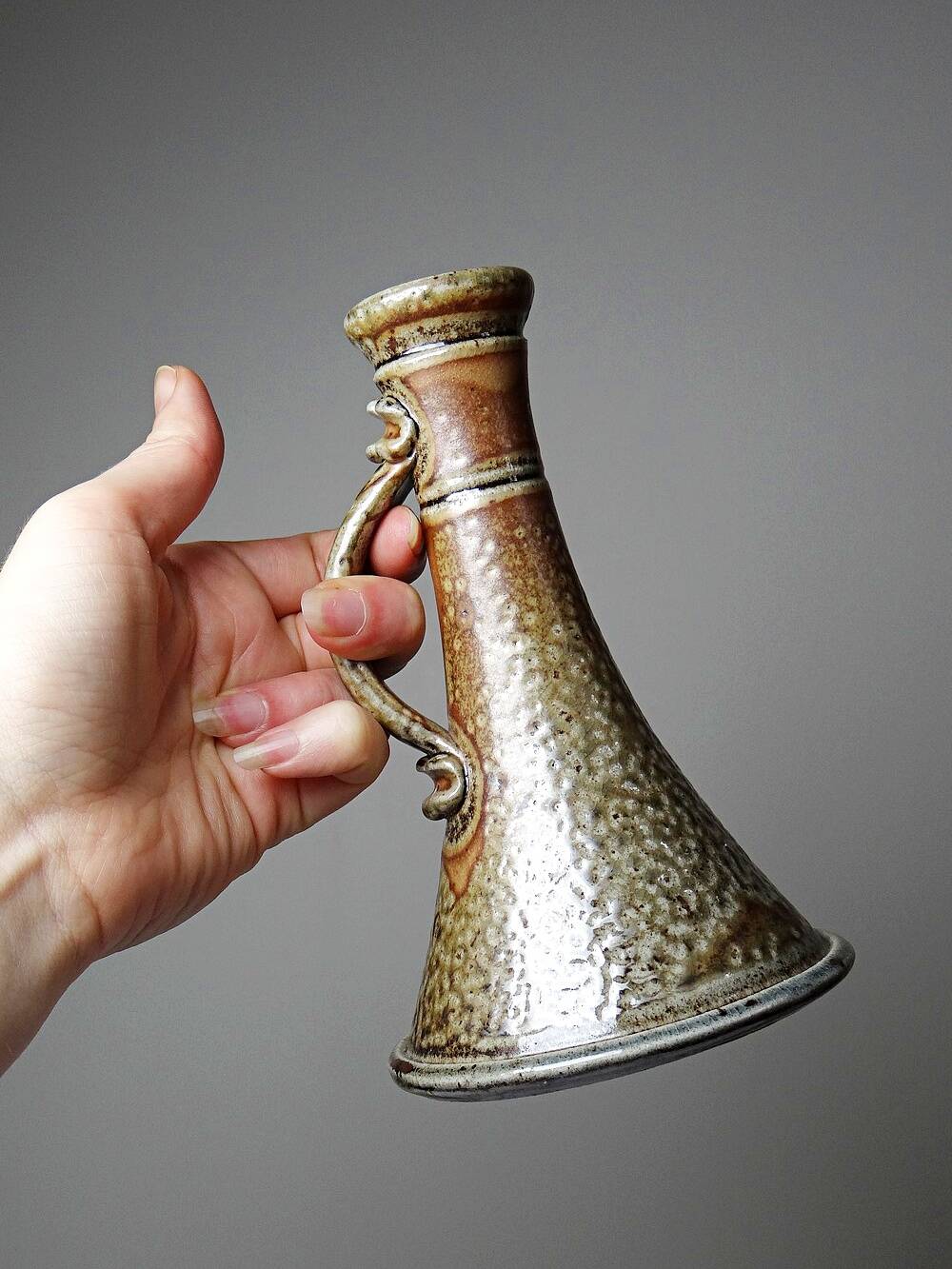 Vintage candlestick or soliflore in glazed stoneware signed Le Don.