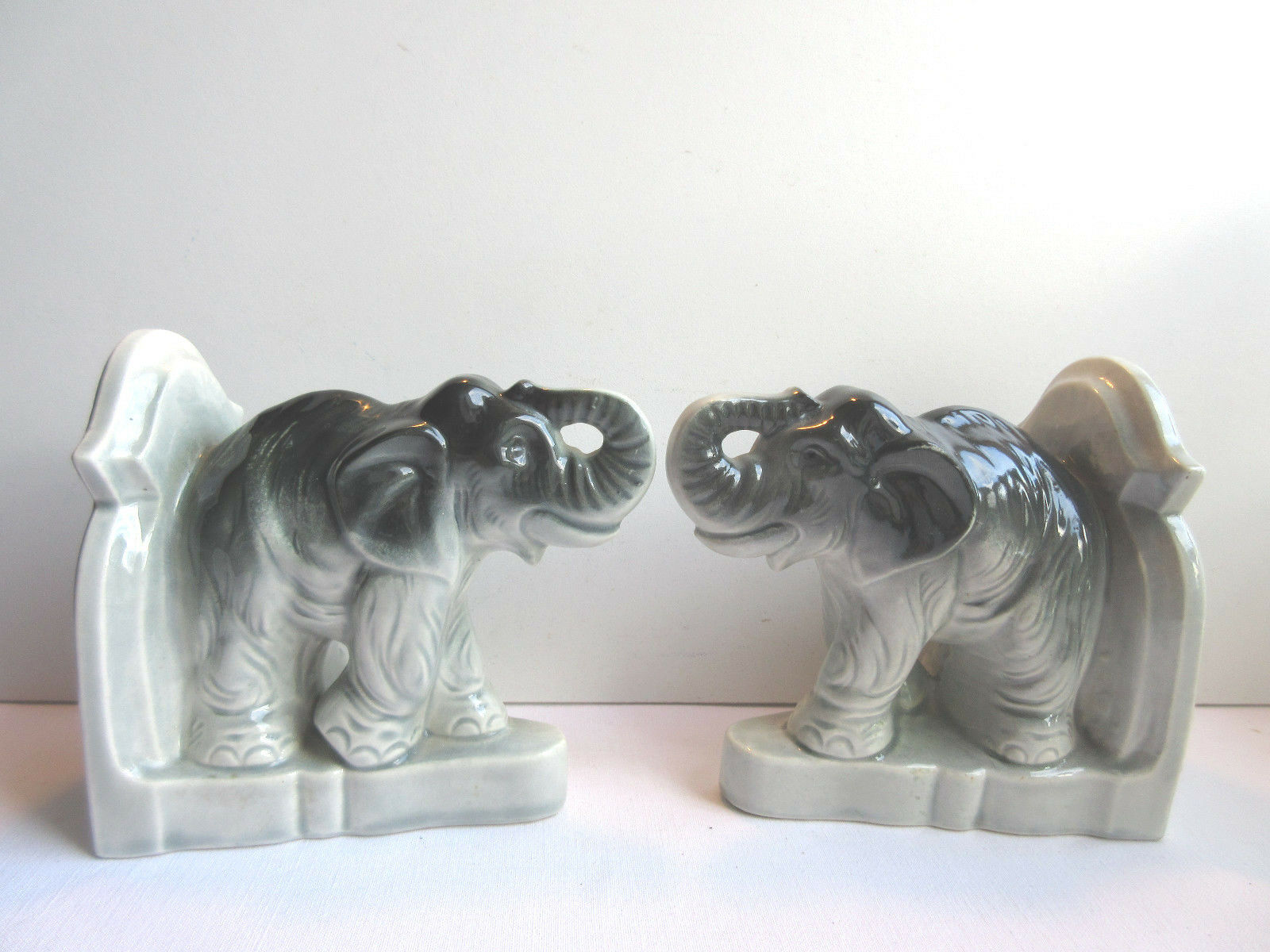 Ancient ceramic art deco bookends, elephant on terrace, no. 2325