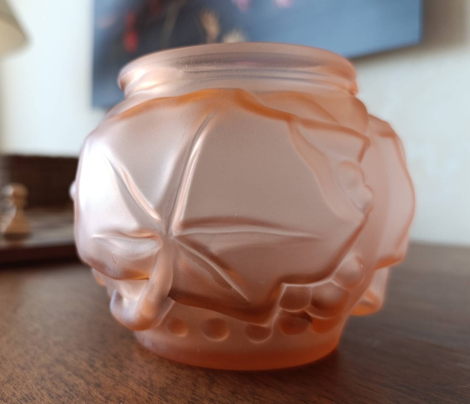 Art Deco pink glass paste ball vase