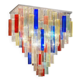 Monumental Contemporary Multicolour “Square Bark” Murano Glass Italian Flush
