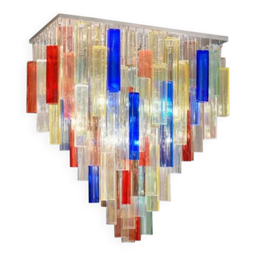 Monumental Contemporary Multicolor “Square Bark” Murano Glass Italian Flush