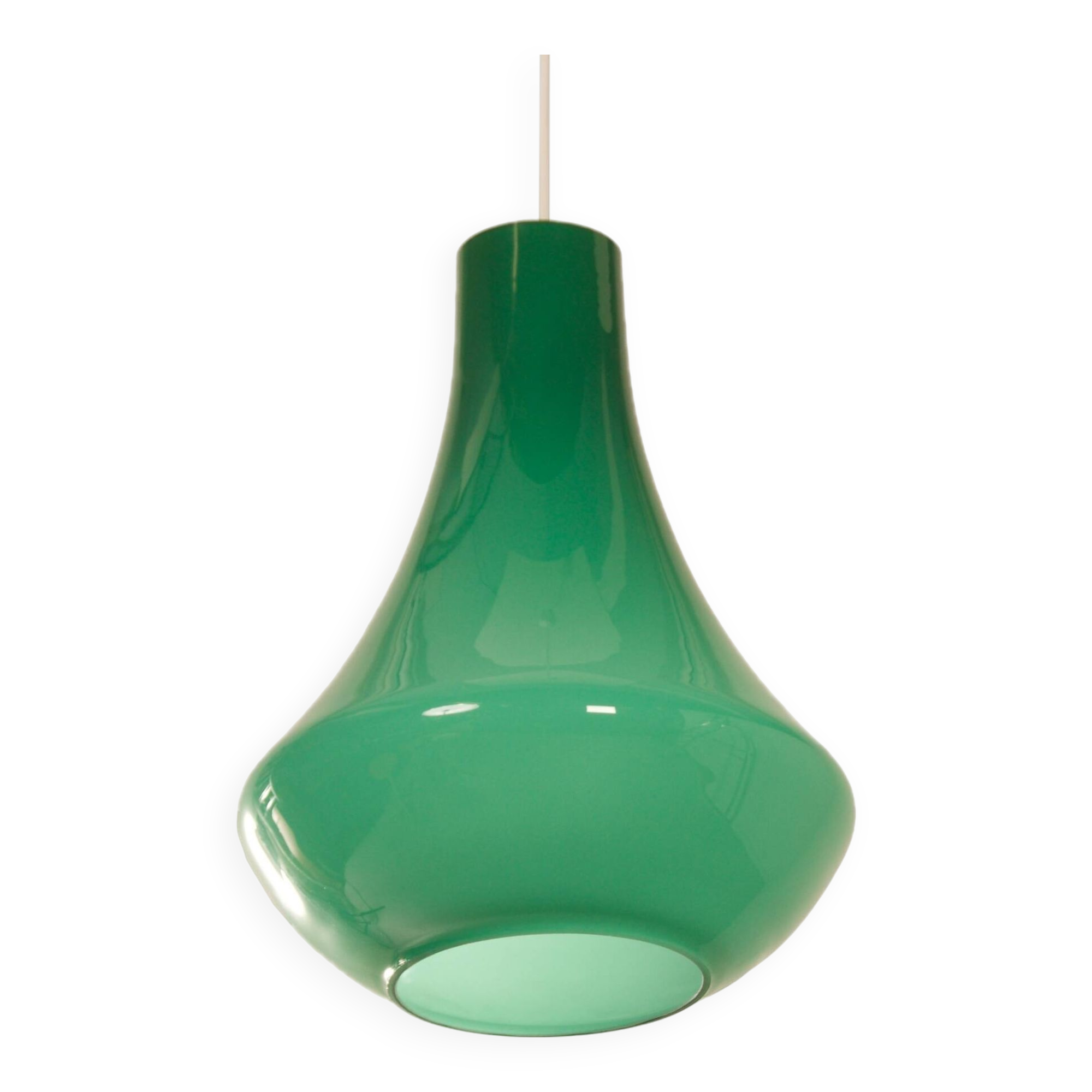 French Pendant Lamp in Green Opaline Glass, 1960s