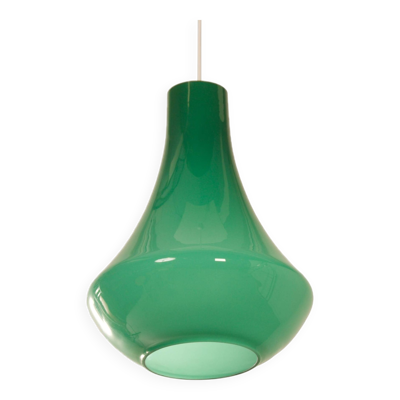 Lampe à Suspension française en Verre Opalin Vert, 1960s
