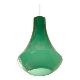 French Pendant Lamp in Green Opaline Glass, 1960s