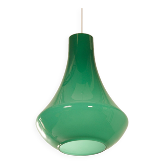 Lampe à Suspension française en Verre Opalin Vert, 1960s