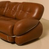 Italian brown leather "Okay" sofa by Adriano Piazzesi 70's