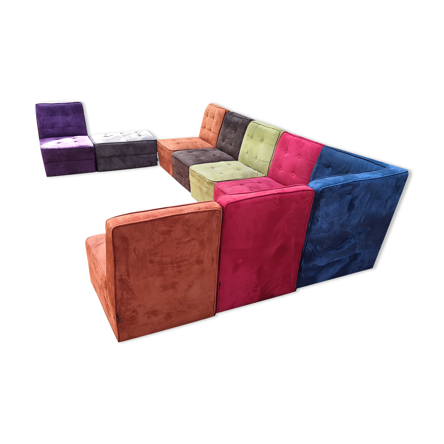 Modular vintage panoramic sofa 9 seats