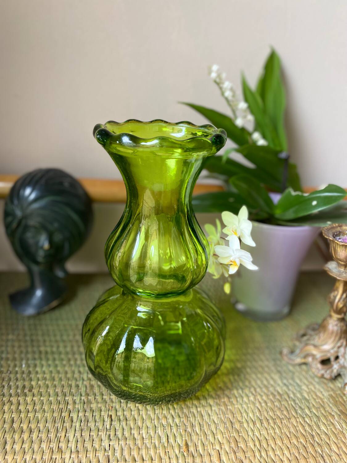 Green glass vase