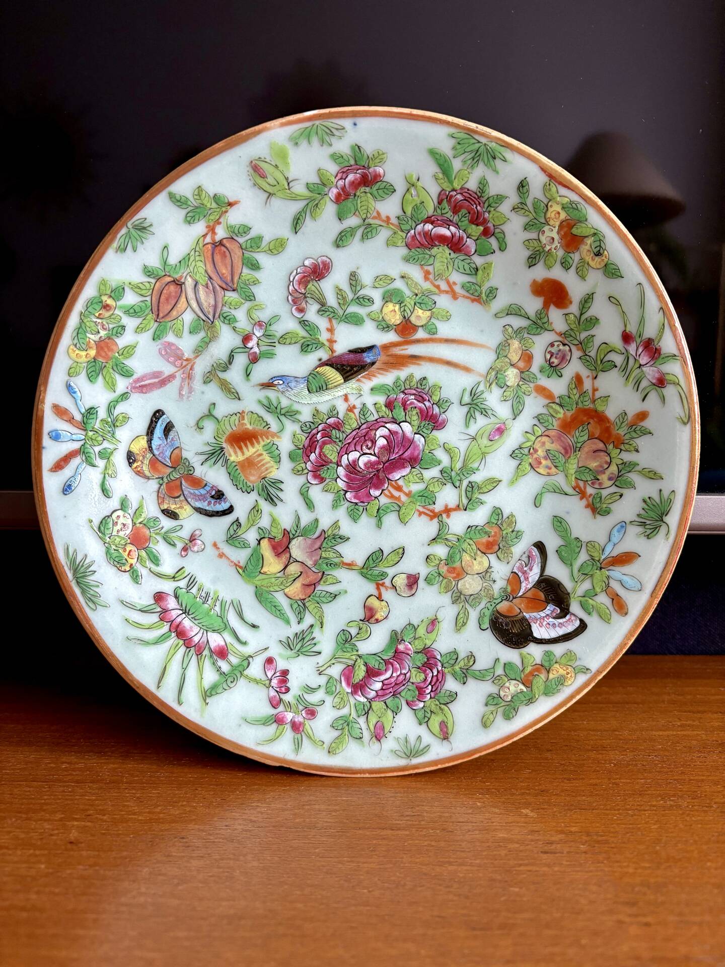 Antique celadon porcelain plate from Canton, China (1820-1850)