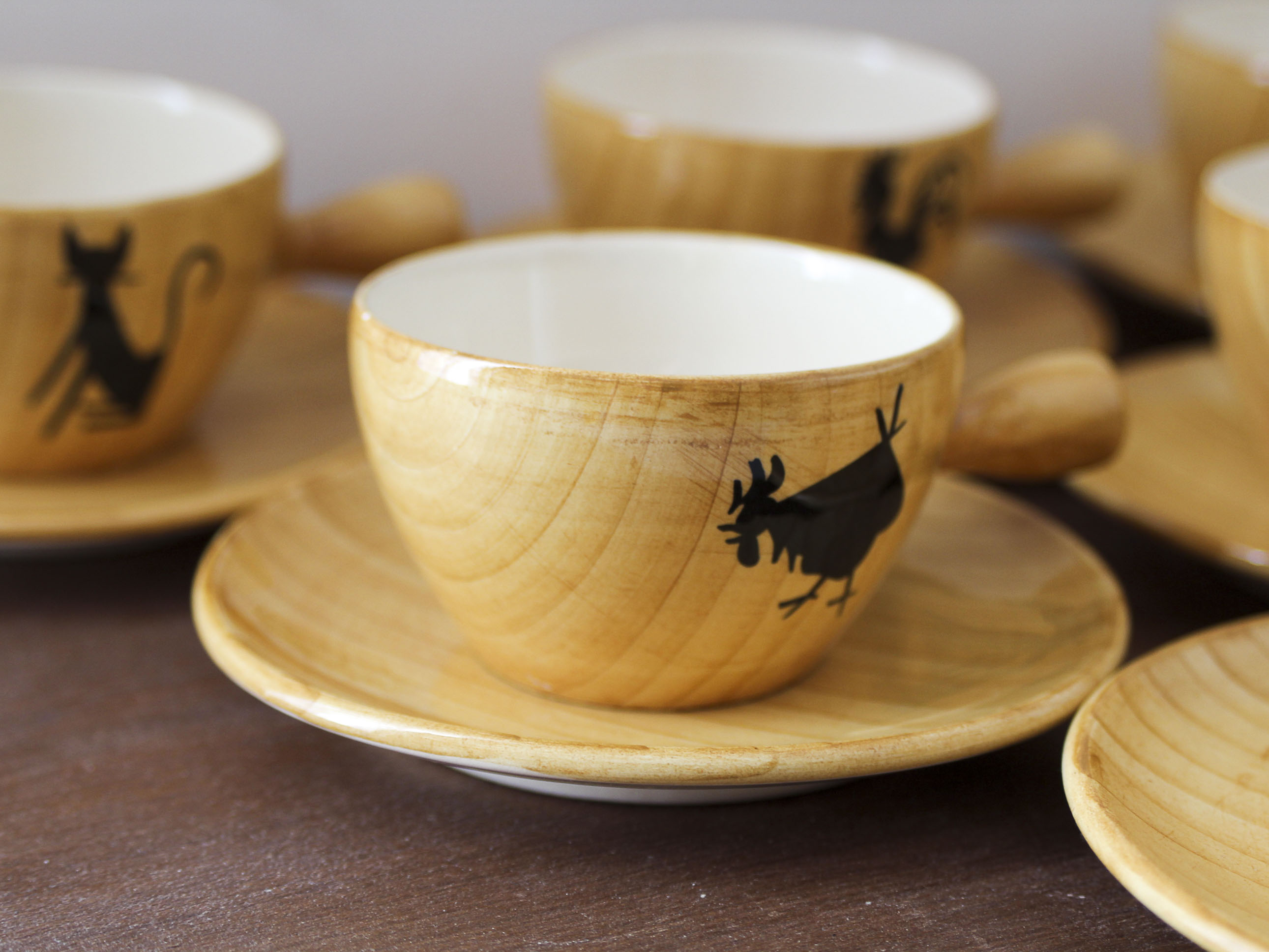 Ceramic coffee set imitation wood Grandjean-Jourdan Vallauris