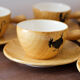 Ceramic coffee set imitation wood Grandjean-Jourdan Vallauris
